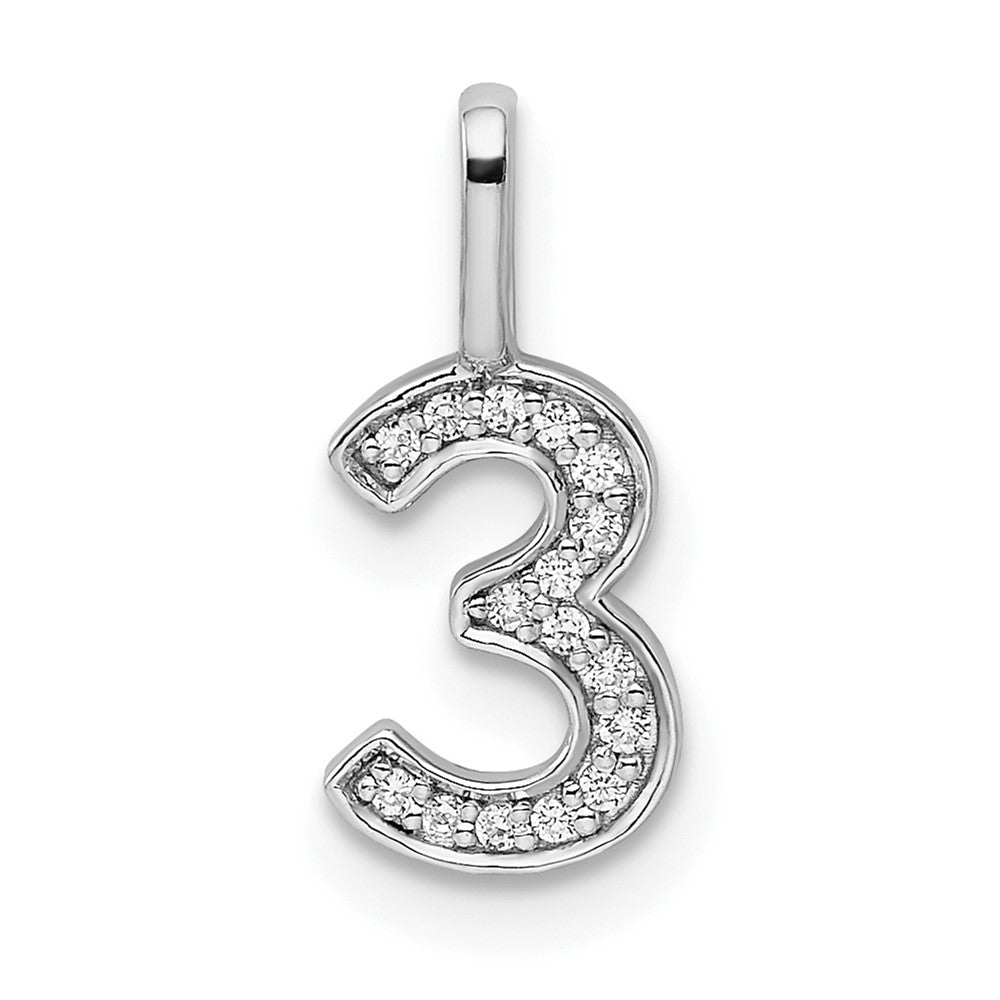 14k Weißgold Anhänger Zahl 3 mit echten Diamanten