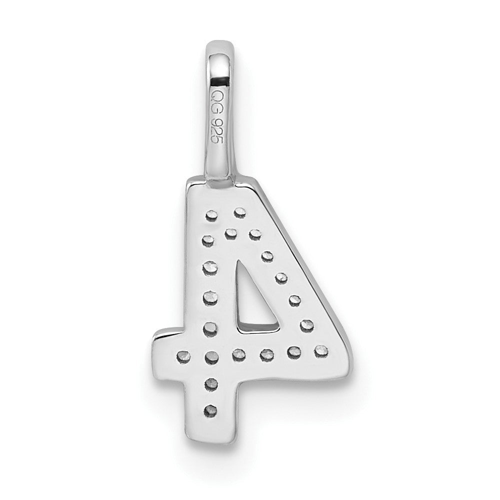 14K Weißgold Anhänger mit echtem Diamant Zahl 4