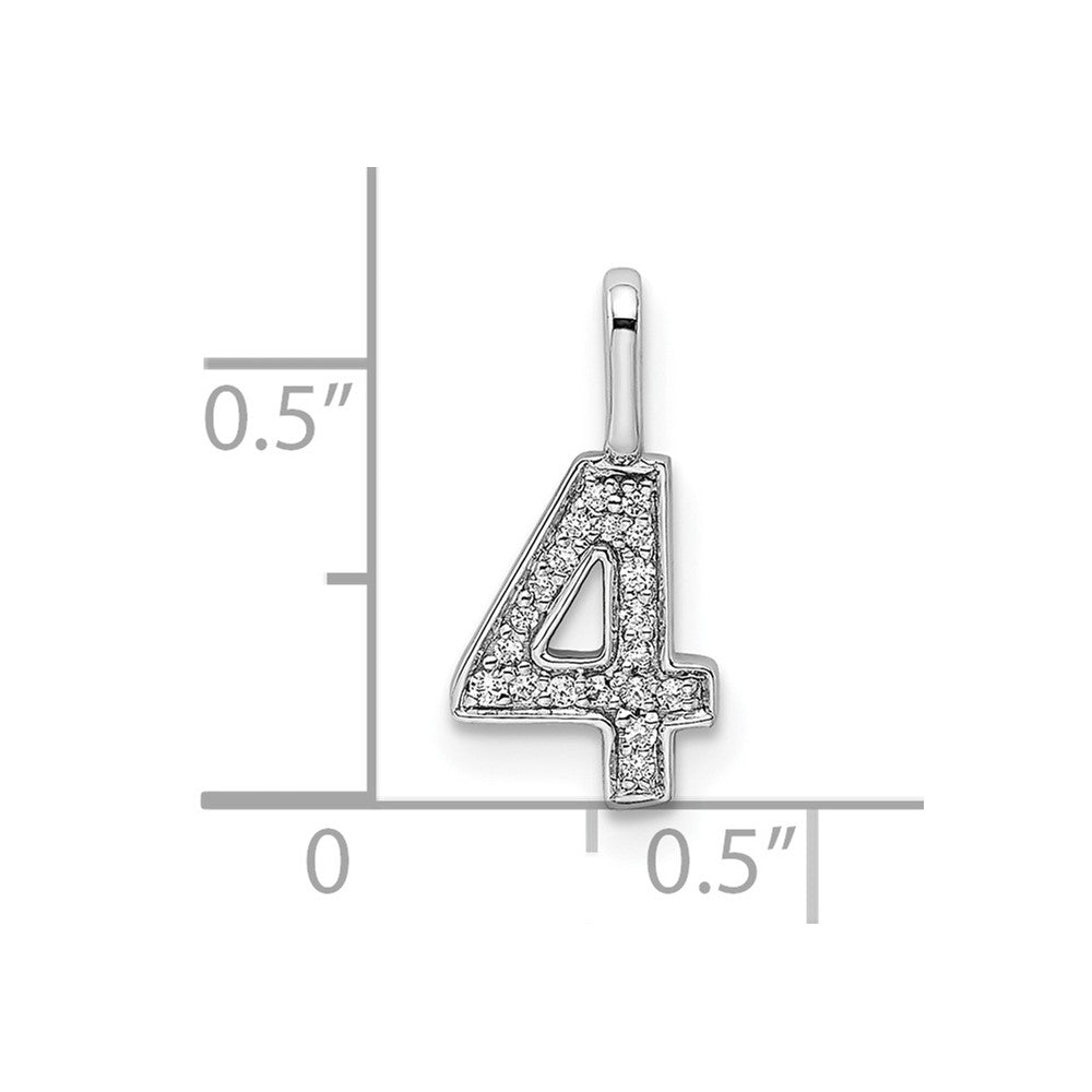 14K Weißgold Anhänger mit echtem Diamant Zahl 4