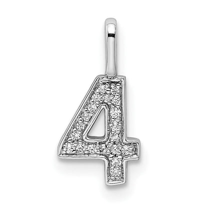 14K Weißgold Anhänger mit echtem Diamant Zahl 4