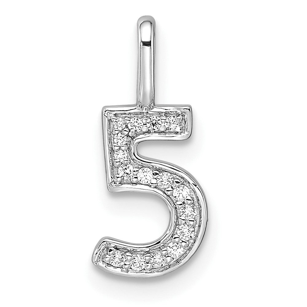14K Weißgold Anhänger „Zahl 5" mit echtem Diamant