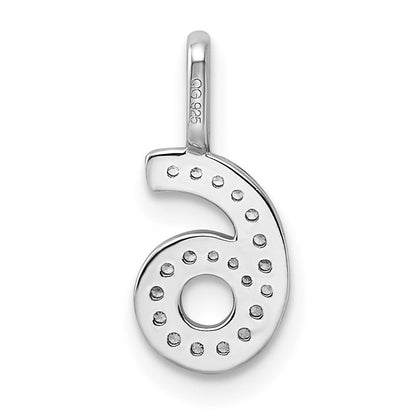 14K Weißgold Anhänger mit echtem Diamant, Zahl 6