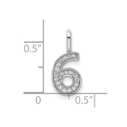 14K Weißgold Anhänger mit echtem Diamant, Zahl 6