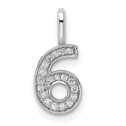 14K Weißgold Anhänger mit echtem Diamant, Zahl 6