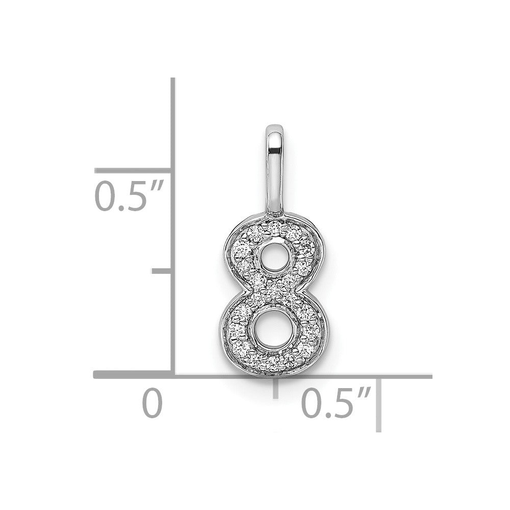 14K Weißgold Anhänger Zahl 8 mit echten Diamanten