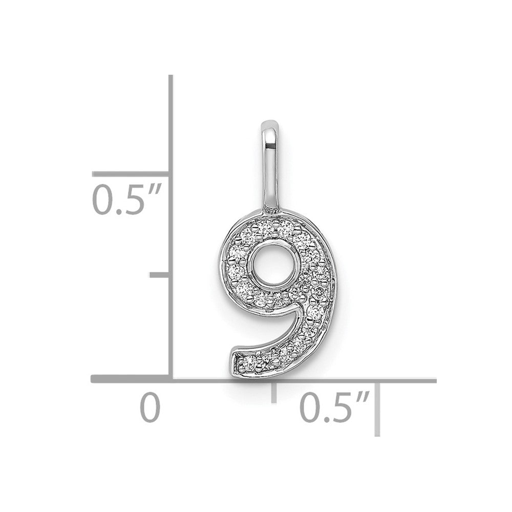 14K Weißgold Anhänger mit echten Diamanten „Zahl 9“