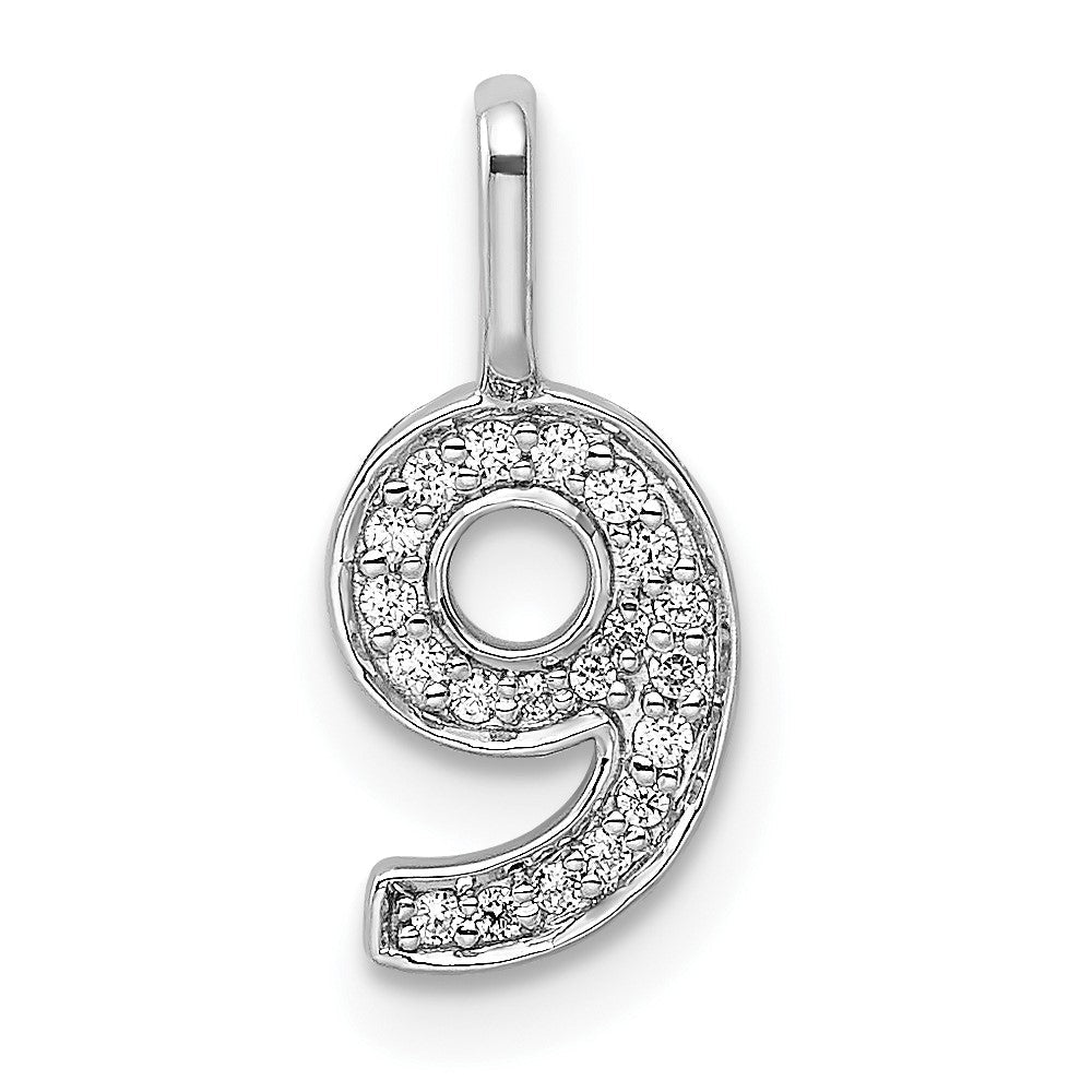 14K Weißgold Anhänger mit echten Diamanten „Zahl 9“