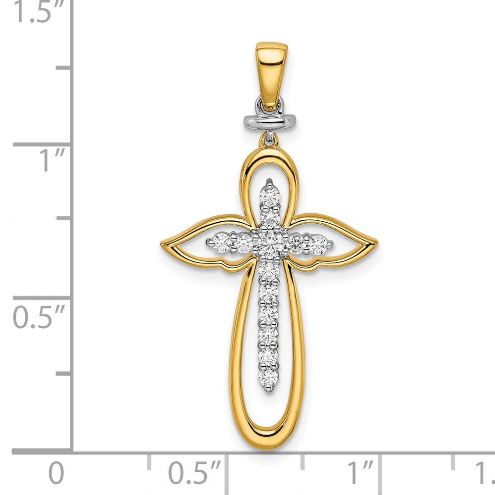 14K Bicolor Gold Poliert Echt Diamant Kreuz