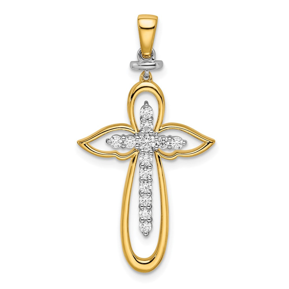 14K Bicolor Gold Poliert Echt Diamant Kreuz