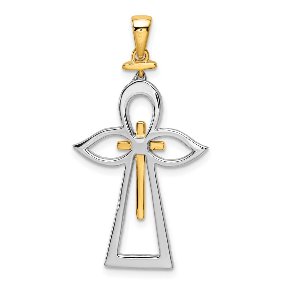 14K Bicolor Gold Poliert Echt Diamant Kreuz