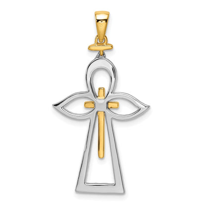 14K Bicolor Gold Poliert Echt Diamant Kreuz