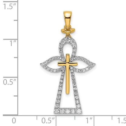 14K Bicolor Gold Poliert Echt Diamant Kreuz