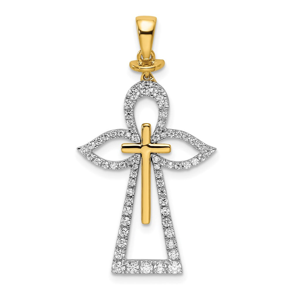 14K Bicolor Gold Poliert Echt Diamant Kreuz
