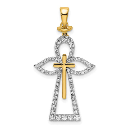 14K Bicolor Gold Poliert Echt Diamant Kreuz