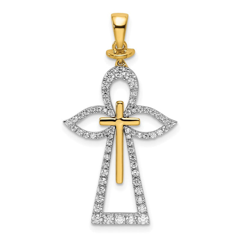 14K Bicolor Gold Poliert Echt Diamant Kreuz