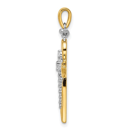 14K Bicolor Gold Poliert Echt Diamant Kreuz