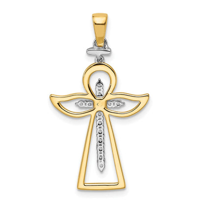 14K Bicolor Gold Poliert Echt Diamant Kreuz