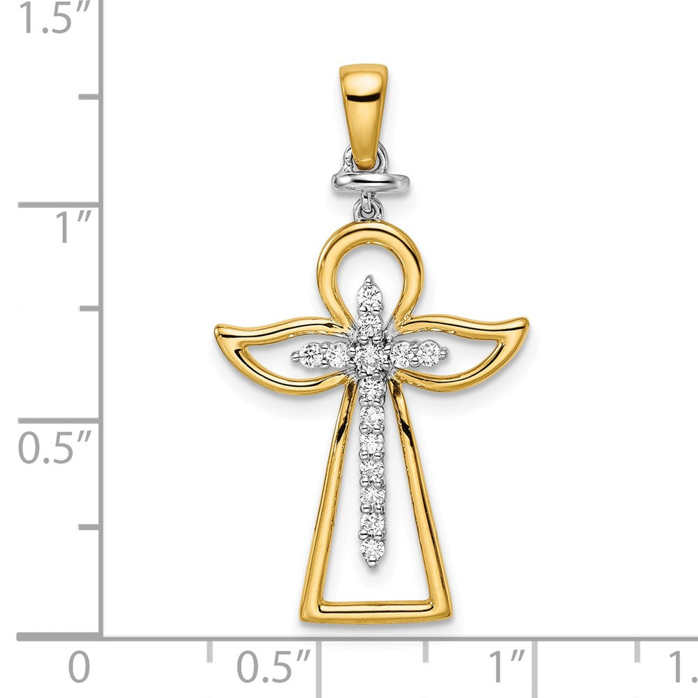14K Bicolor Gold Poliert Echt Diamant Kreuz