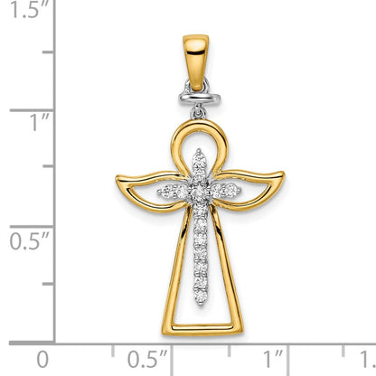 14K Bicolor Gold Poliert Echt Diamant Kreuz