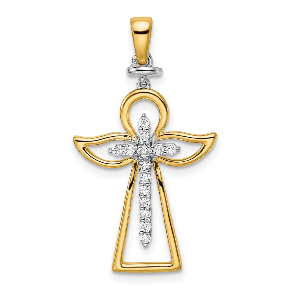 14K Bicolor Gold Poliert Echt Diamant Kreuz