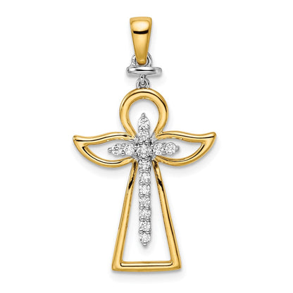 14K Bicolor Gold Poliert Echt Diamant Kreuz