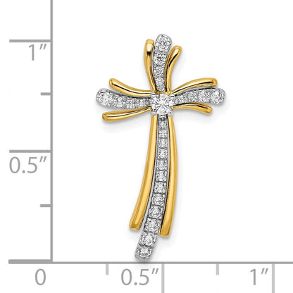 14K Bicolor Gold Poliert Echt Diamant Kreuz Kette Anhänger