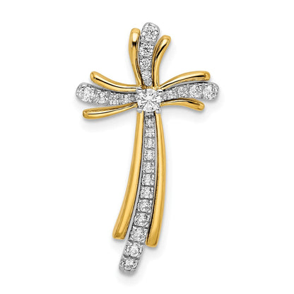 14K Bicolor Gold Poliert Echt Diamant Kreuz Kette Anhänger