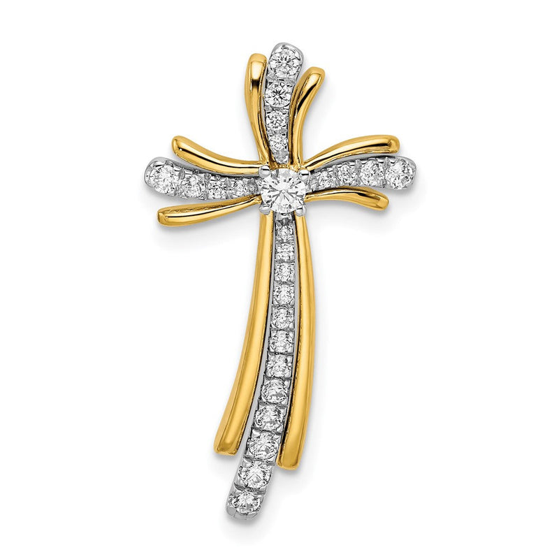 14K Bicolor Gold Poliert Echt Diamant Kreuz Kette Anhänger