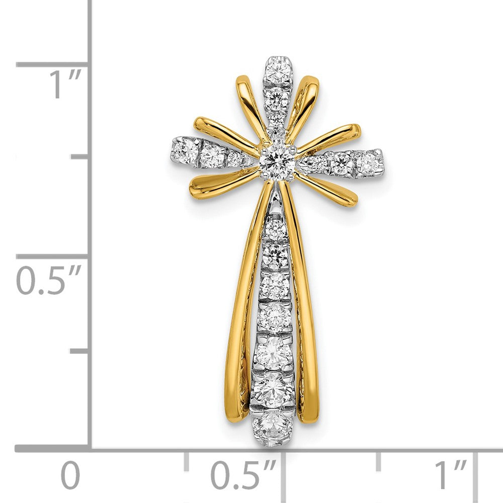 14K Bicolor Gold Poliert Echt Diamant Kreuz