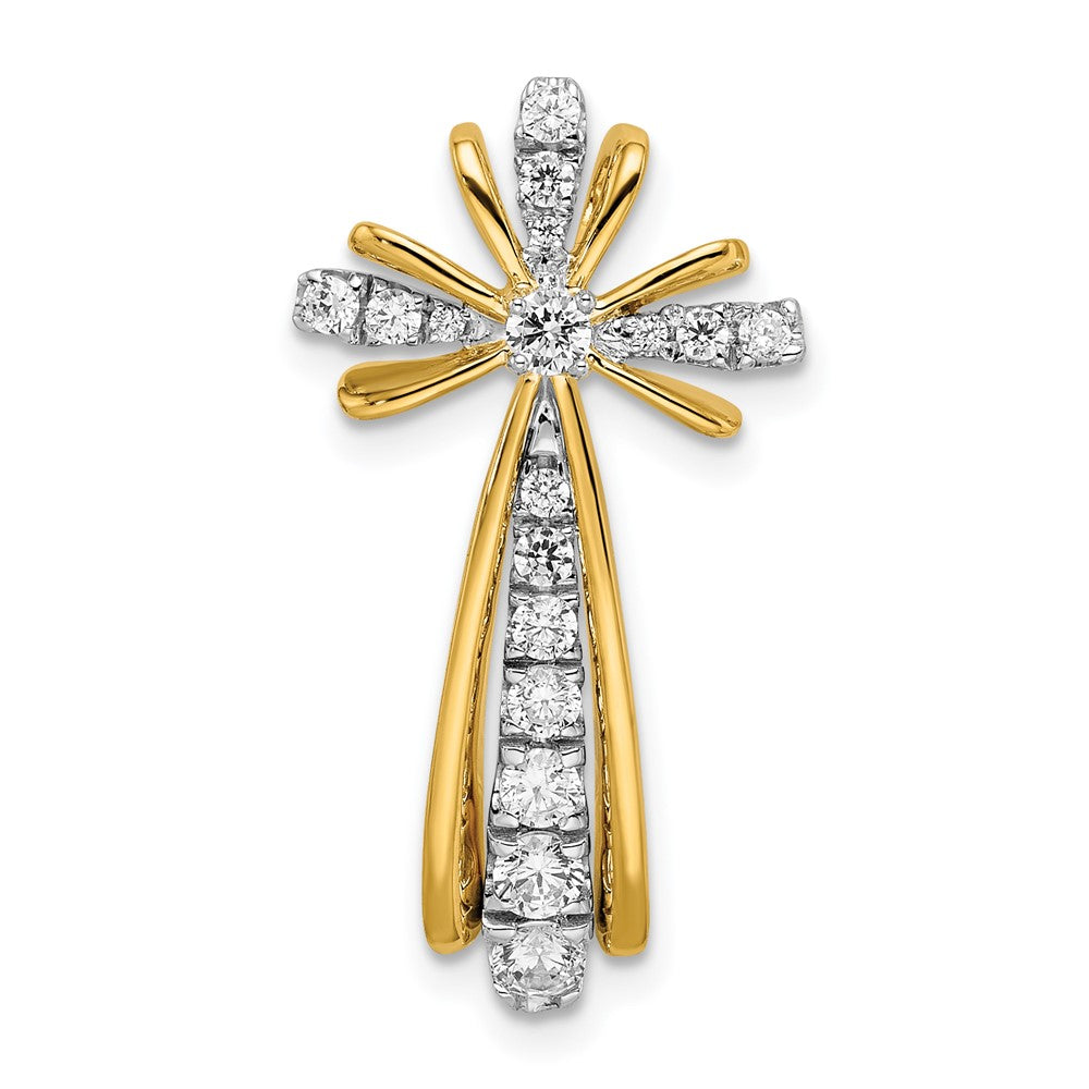 14K Bicolor Gold Poliert Echt Diamant Kreuz