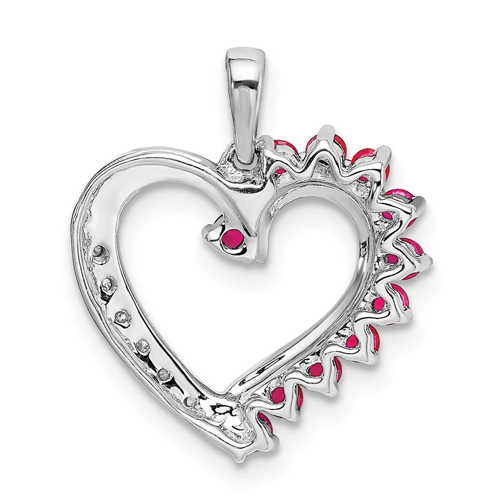 14K Weißgold Herzanhänger mit Rubin und echtem Diamant