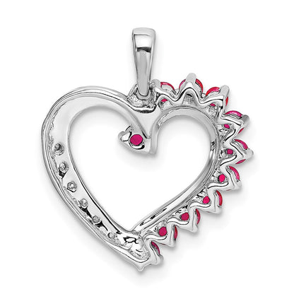 14K Weißgold Herzanhänger mit Rubin und echtem Diamant