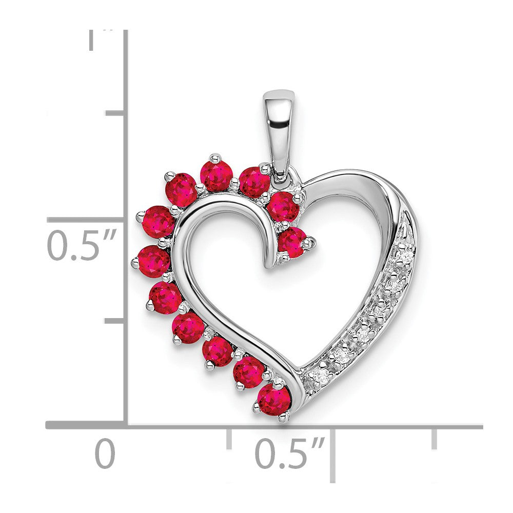 14K Weißgold Herzanhänger mit Rubin und echtem Diamant