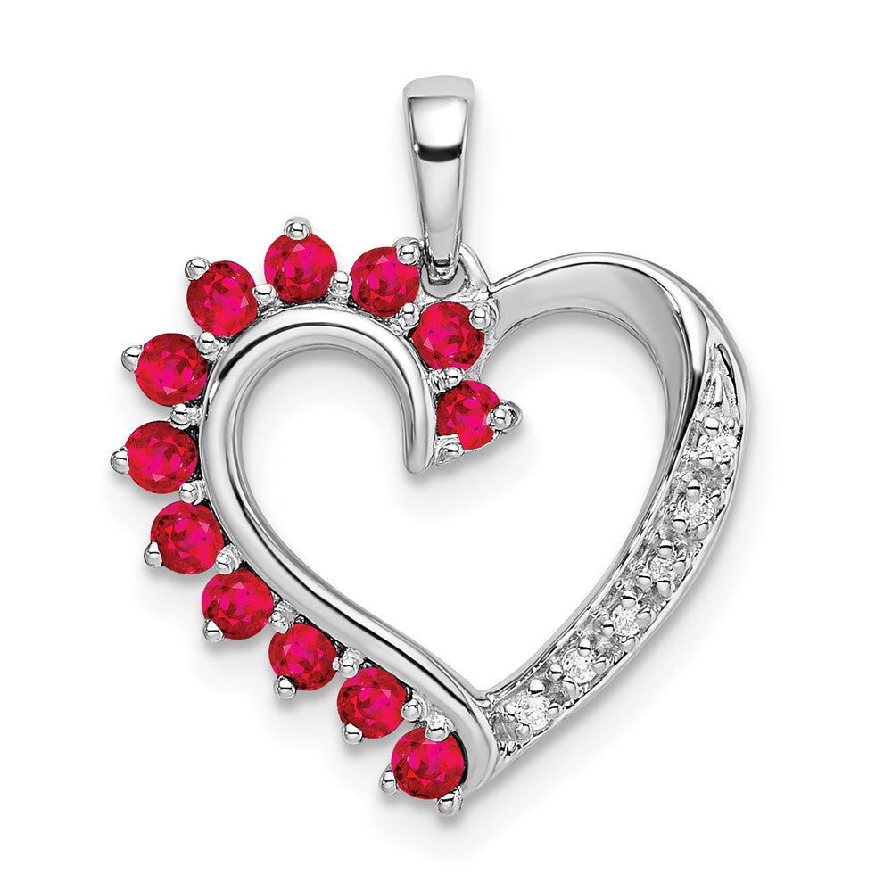14K Weißgold Herzanhänger mit Rubin und echtem Diamant