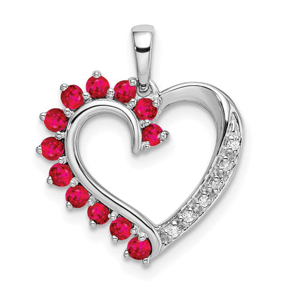 14K Weißgold Herzanhänger mit Rubin und echtem Diamant