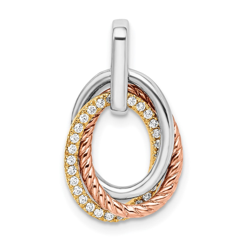 14K Tricolor-Gold Doppeloval-Anhänger mit echtem Diamant