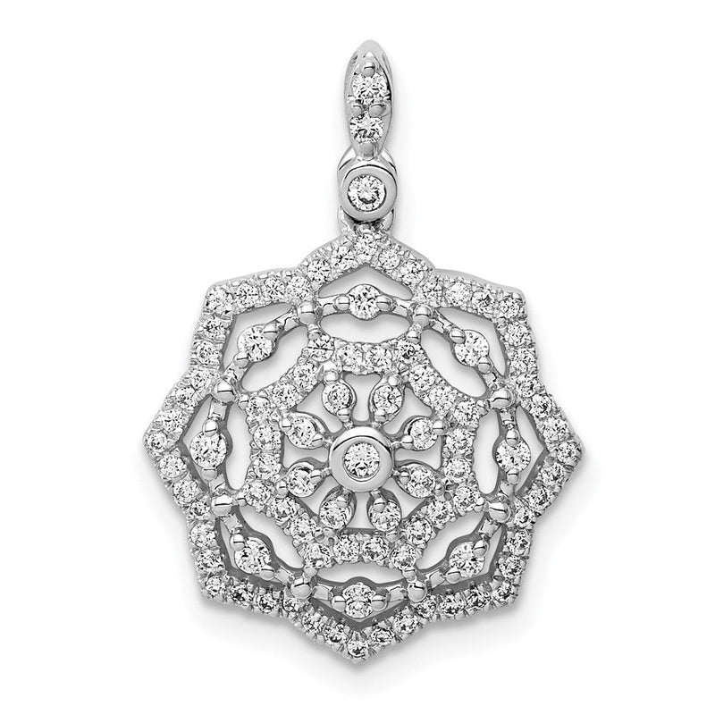 14K Weißgold Blumen-Anhänger mit echten Diamanten