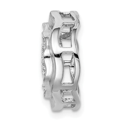 14K Weißgold Poliert Gewellt Kreis Echt Diamant Kette Anhänger