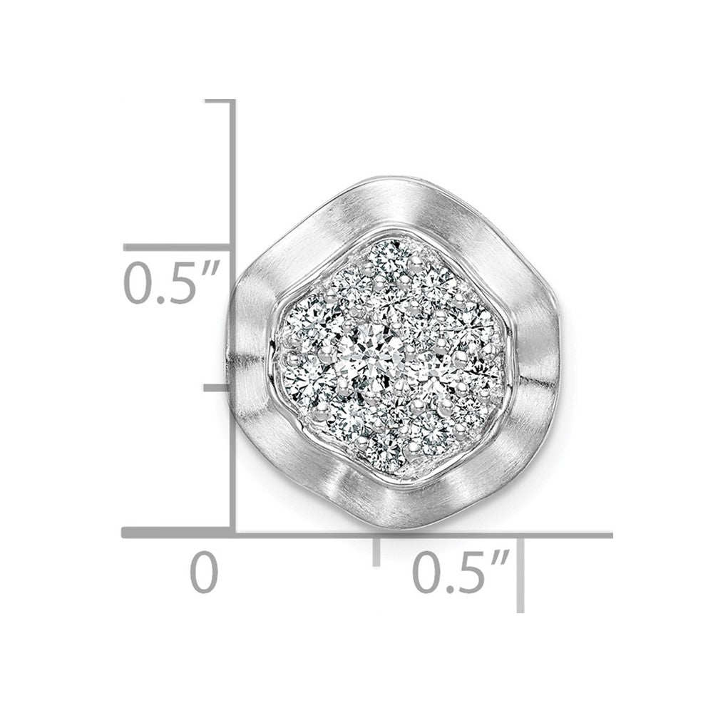14K Weißgold Poliert Gewellt Kreis Echt Diamant Kette Anhänger