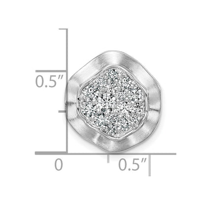 14K Weißgold Poliert Gewellt Kreis Echt Diamant Kette Anhänger