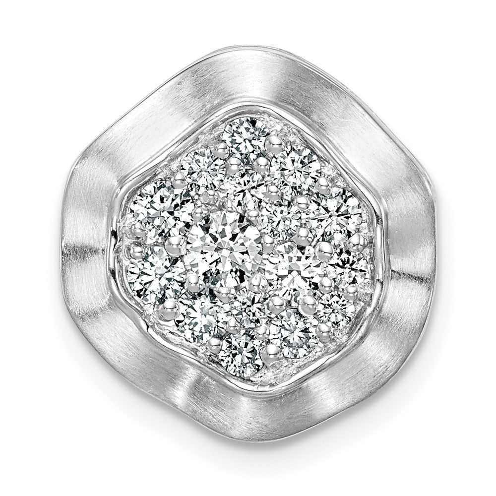14K Weißgold Poliert Gewellt Kreis Echt Diamant Kette Anhänger