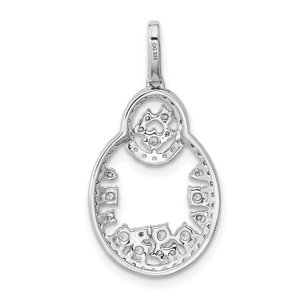 14K Weißgold Polierter Fancy-Ovaler Baumel-Anhänger mit echtem Diamant