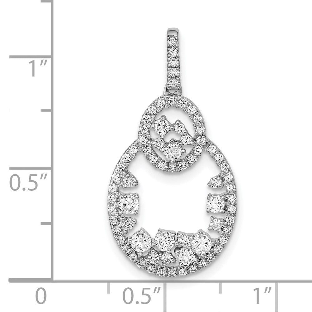 14K Weißgold Polierter Fancy-Ovaler Baumel-Anhänger mit echtem Diamant