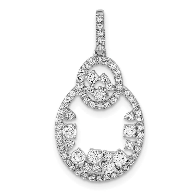 14K Weißgold Polierter Fancy-Ovaler Baumel-Anhänger mit echtem Diamant