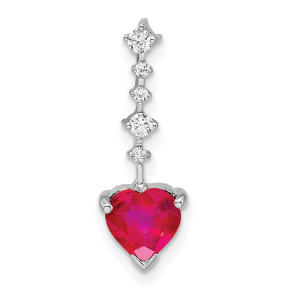 14K Weißgold Rubin und Echt Diamant Herz Kette Anhänger