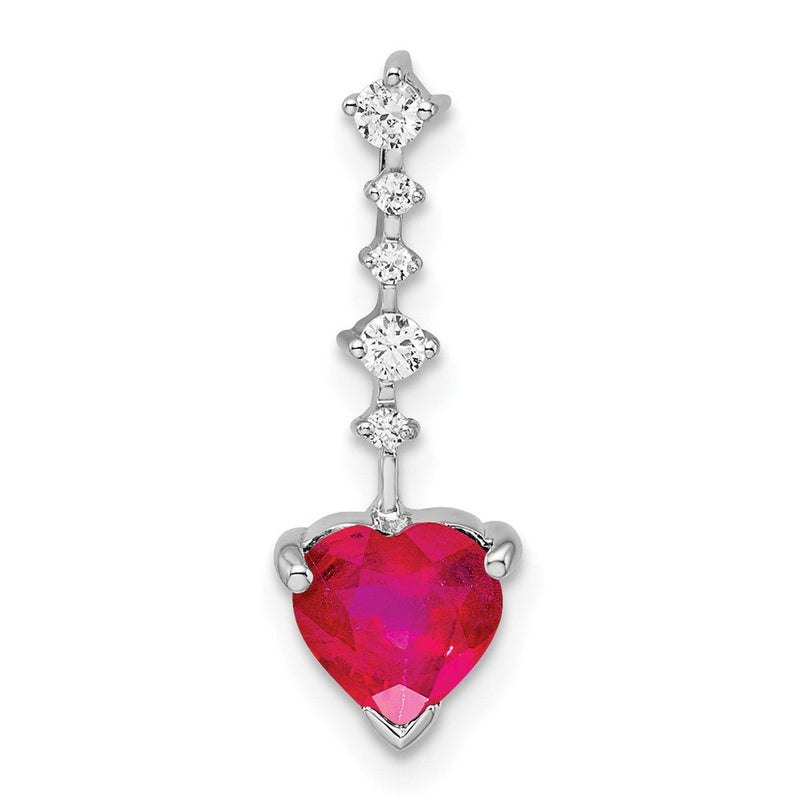 14K Weißgold Rubin und Echt Diamant Herz Kette Anhänger
