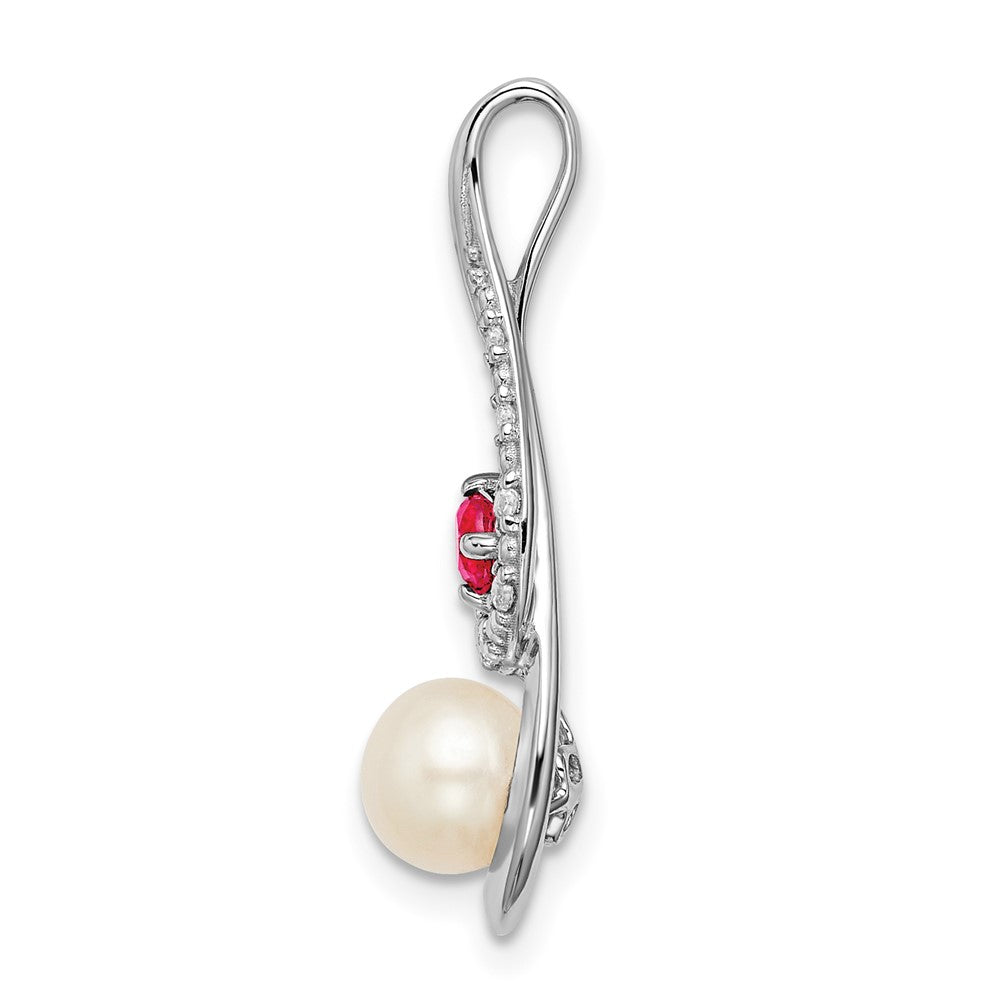 14K Weißgold Fwc Perle Rubin & Echt Diamant Anhänger