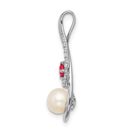 14K Weißgold Fwc Perle Rubin & Echt Diamant Anhänger