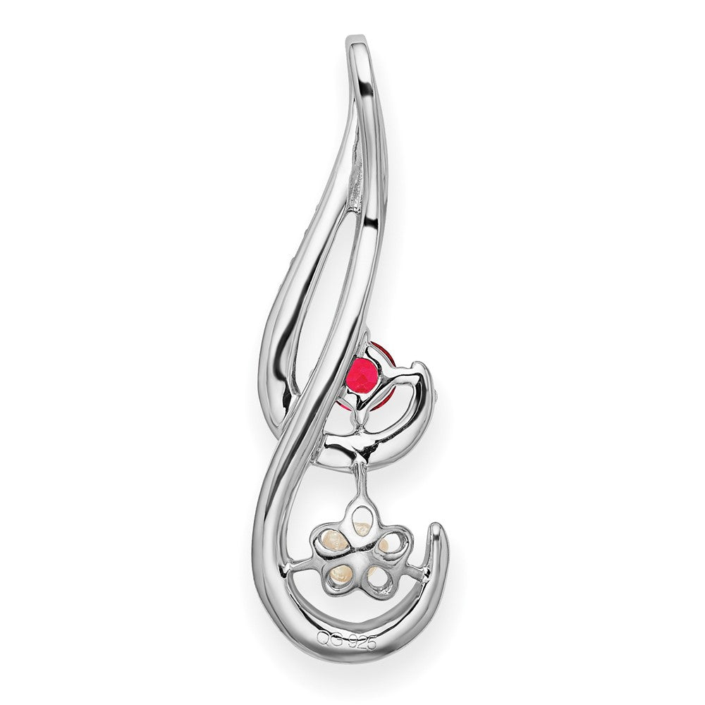 14K Weißgold Fwc Perle Rubin & Echt Diamant Anhänger