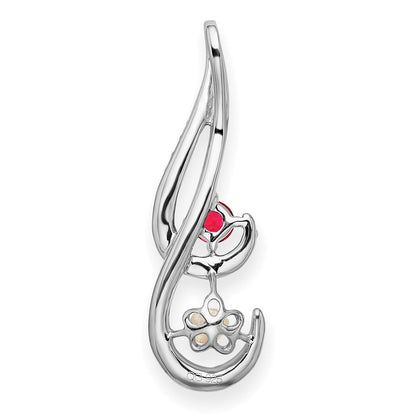 14K Weißgold Fwc Perle Rubin & Echt Diamant Anhänger